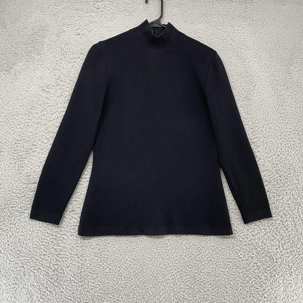 St John Santana Knit Sweater Womens Small Black Mock Neck Zipper Old Money